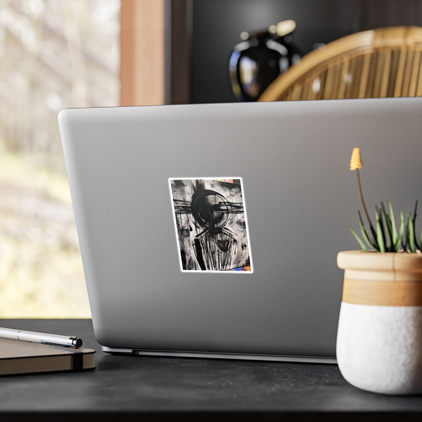 Abstract Monochrome Figure Kiss-Cut Vinyl Decal — Modern Grunge Sticker for Laptops, Windows & Skateboards