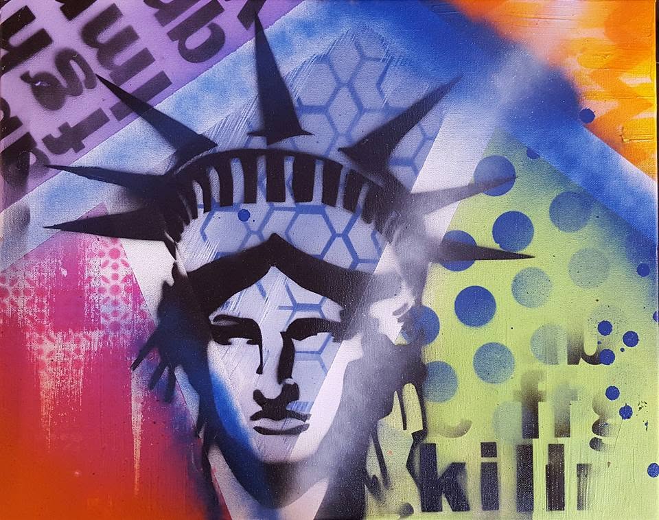 Liberty Reimagined — mixed media on canvas by Tanya Mac