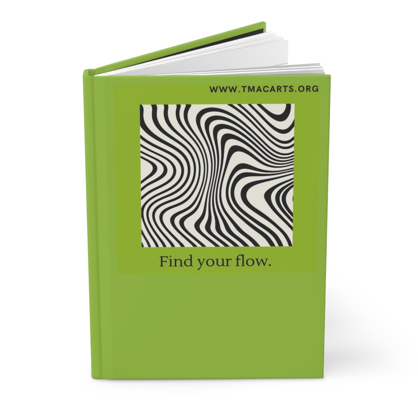 Find Your Flow Hardcover Journal — Green Abstract Optical Art Notebook