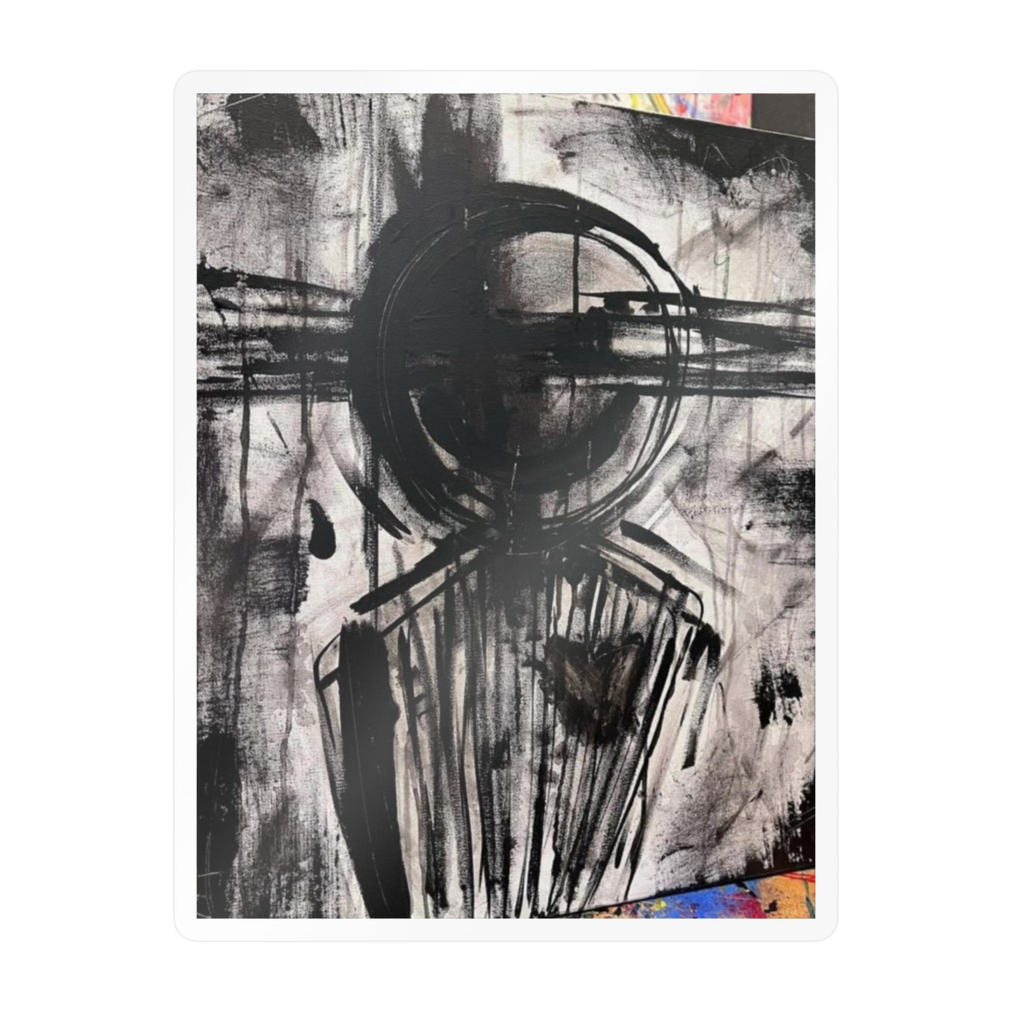 Abstract Monochrome Figure Kiss-Cut Vinyl Decal — Modern Grunge Sticker for Laptops, Windows & Skateboards