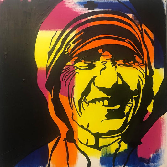 Mother Teresa — mixed media on canvas by Tanya Mac