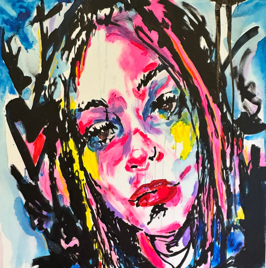Neon Gaze — mixed media on paper by Tanya Mac